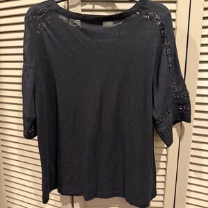 NWTs LOFT Black Lace Sleeve linen blend Women's Top